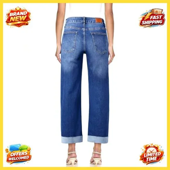 High Waisted Wide Leg Barrel Jeans Stretch Denim Cropped Ankle Pants